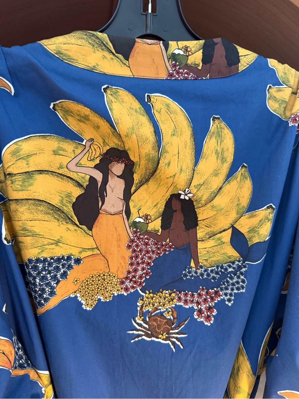 RARE FARM RIO Blue Floral Bananas 🍌 & Mermaids🧜🏼♀️ Midi Dress SIZE SMALL - Picture 9 of 12